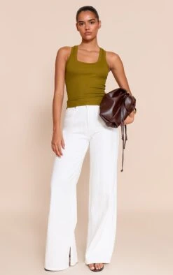 Prettylittlething White High Waist Split Hem Boyfriend Jeans