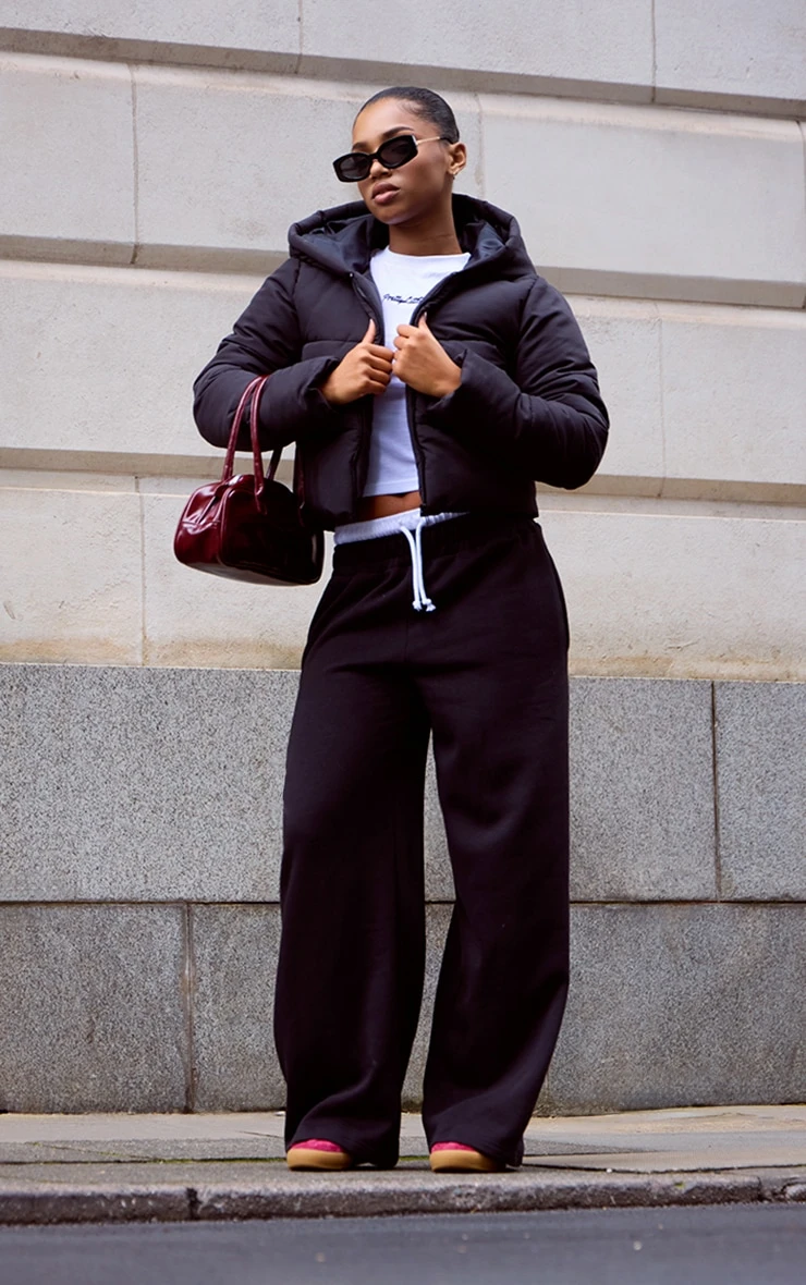 Prettylittlething Black Boxer Waistband Wide Leg Sweat Sweatpants 2 Prettylittlething Black Boxer Waistband Wide Leg Sweat Sweatpants - Image 2