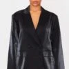 Prettylittlething Black Satin Look Oversized Boxy Blazer