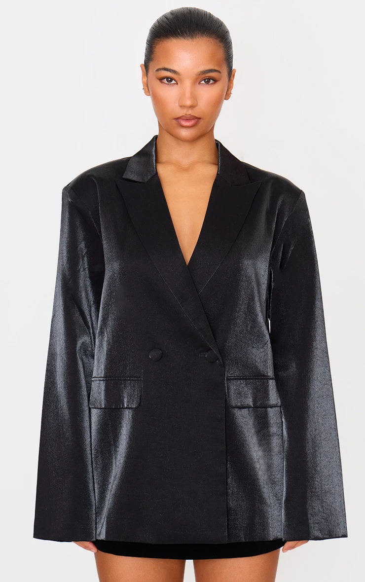 Prettylittlething Black Satin Look Oversized Boxy Blazer 1 Prettylittlething Black Satin Look Oversized Boxy Blazer