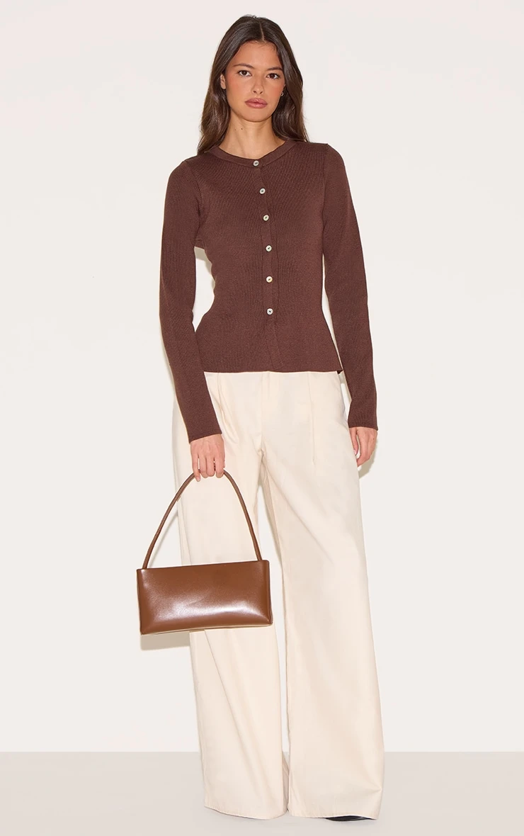 Prettylittlething Mocha Compact Knit Peplum Cardigan 3 Prettylittlething Mocha Compact Knit Peplum Cardigan - Image 3