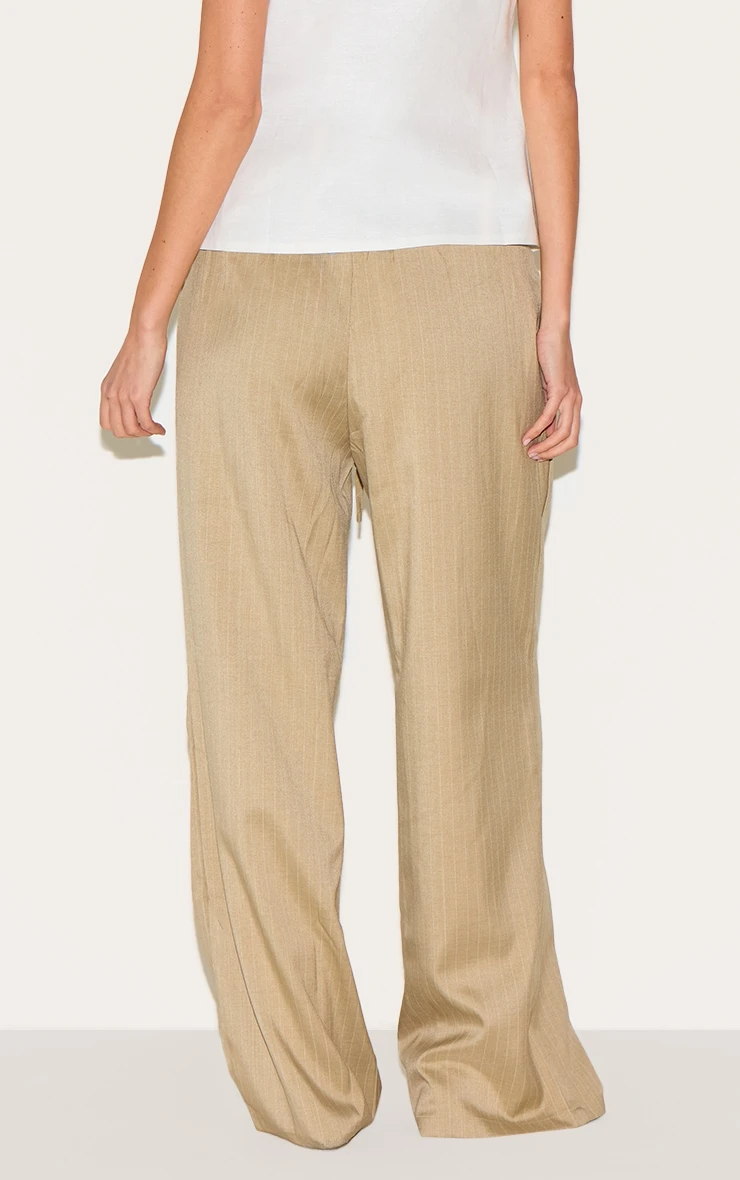 Prettylittlething Olive Pinstripe Print Button Front Straight Leg Pants - Image 3