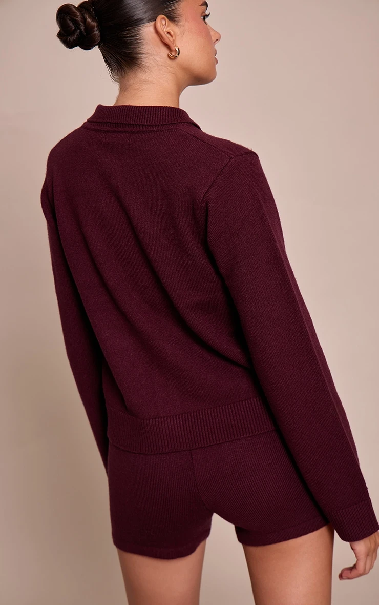 Prettylittlething Chocolate Plum Button Through Collar Cardigan 2 Prettylittlething Chocolate Plum Button Through Collar Cardigan - Image 2