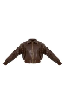 Prettylittlething Brown Bleach Detail Faux Leather Cropped Bomber Jacket -Pretty Little Thing Shop 014b62444d812268ffccd90b28e0fcd19affb478 cnj4215 5
