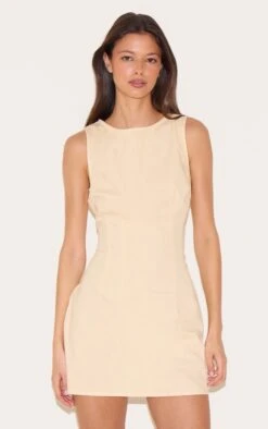 Prettylittlething Butter Yellow Boat Neck Linen Shift Dress