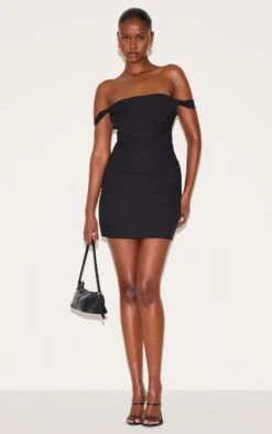 Prettylittlething Black Draped Bardot Corset Bodycon Dress 7 Prettylittlething Black Draped Bardot Corset Bodycon Dress -Pretty Little Thing Shop 023d61487b500638df5a7dff0fa475c011e9785c CNM0908 3 black draped bardot corset bodycon dress