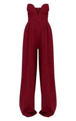 Prettylittlething PLT Label Burgundy Plunge Wide Leg Jumpsuit -Pretty Little Thing Shop 027339b3aef95ce67e4ee94fd9883a2d7b9ccee7 cnl0396 5