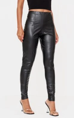 Prettylittlething Black Faux Leather Pintuck Detail Leggings