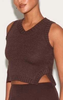 Prettylittlething Deep Chocolate Knitted Ribbed Detail Vest -Pretty Little Thing Shop 029f4423cdbad79bec546b18855ac586d299f673 CNL9740 4 deep chocolate knitted ribbed detail vest