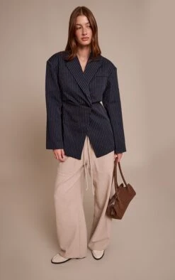 Prettylittlething Navy Pinstripe Gathered Cinched Waist Blazer -Pretty Little Thing Shop 02a100ea66425f5bf5d28f6772c77f5ed06f20cc CNN8560 3 navy pinstripe gathered cinched waist blazer