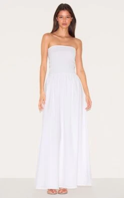 Prettylittlething White Bandeau Shirred Detail Maxi Dress