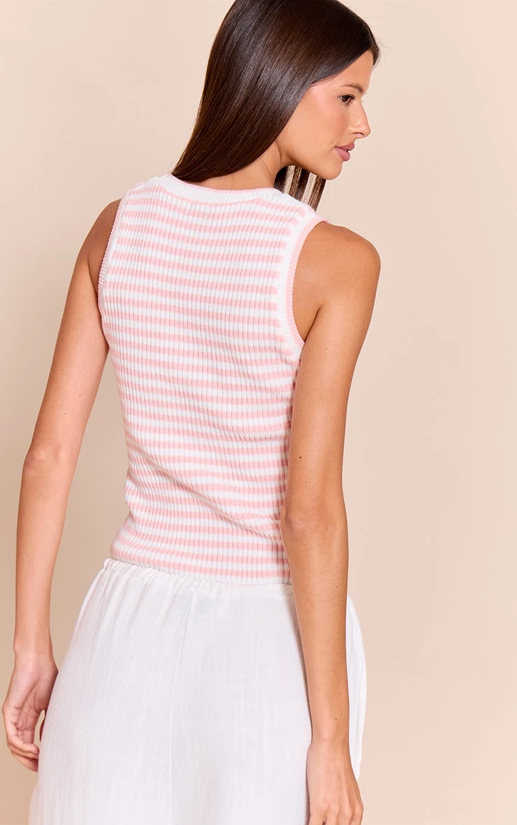 Pink Scooped Neck Striped Ribbed Vest 2 Pink Scooped Neck Striped Ribbed Vest - Image 2