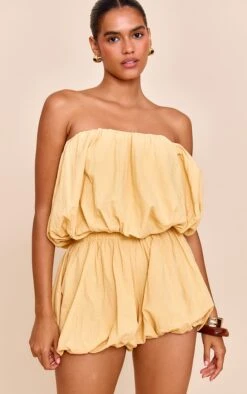 Prettylittlething Lemon Puffball Detail Bandeau Romper