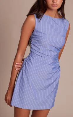 Prettylittlething Blue Pinstripe Ruched Detail Bodycon Dress -Pretty Little Thing Shop 038f877b97f82da2417959b43fc0fbccb1125c0d cno3542 4 blue pinstripe ruched detail bodycon dress