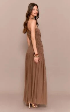 Prettylittlething Chocolate Ruched Scarf Dropped Waist Maxi Dress -Pretty Little Thing Shop 03c6b0fd8f834ddab49060bb24736d05e17f5755 CNM5684 2 chocolate ruched scarf dropped waist maxi dress