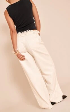 Prettylittlething White Extreme Frayed Waistband Wide Leg Jeans -Pretty Little Thing Shop 03d9cc9c571b33f3527913382f12b4238fbd7807 CNM4734 3 white extreme frayed waistband wide leg jeans
