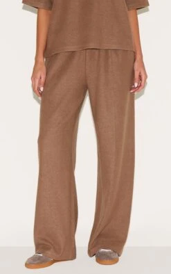 Prettylittlething Deep Taupe Soft Touch Wide Leg Sweatpants