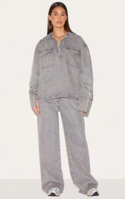 Prettylittlething Grey Slouchy Wide Leg Style Jean