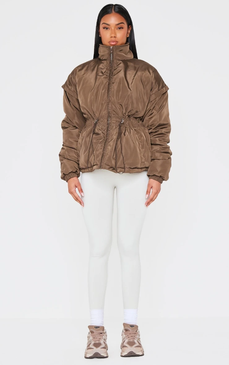 Prettylittlething Olive Cinched Waist Padded Jacket 3 Prettylittlething Olive Cinched Waist Padded Jacket - Image 3