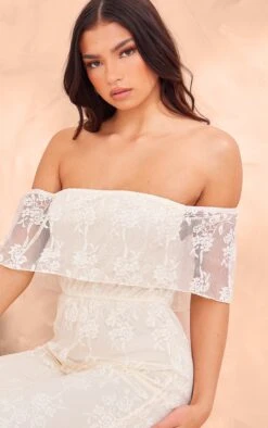 Prettylittlething Butter Cream Shimmer Floral Lace Bardot Jumpsuit 8 Prettylittlething Butter Cream Shimmer Floral Lace Bardot Jumpsuit -Pretty Little Thing Shop 044fb8caab6cfacb71efdc82e5ce5be0eccbb033 cni5504 4