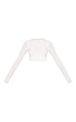 Prettylittlething White Basic Slinky Long Sleeve Crop Top -Pretty Little Thing Shop 0499400807b06257820625192b6e8d86c2784f99 cnf0760 5