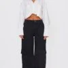 Washed Black Cargo Side Pocket Wide Leg Jeans