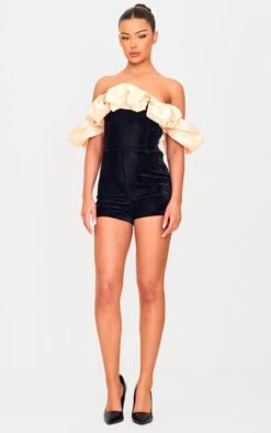 Prettylittlething Black Contrast Bardot Puff Sleeve Velvet Romper -Pretty Little Thing Shop 054bc3e1c1be37ac9a43a7c6bc396f67d76ca88a cnk8179 3