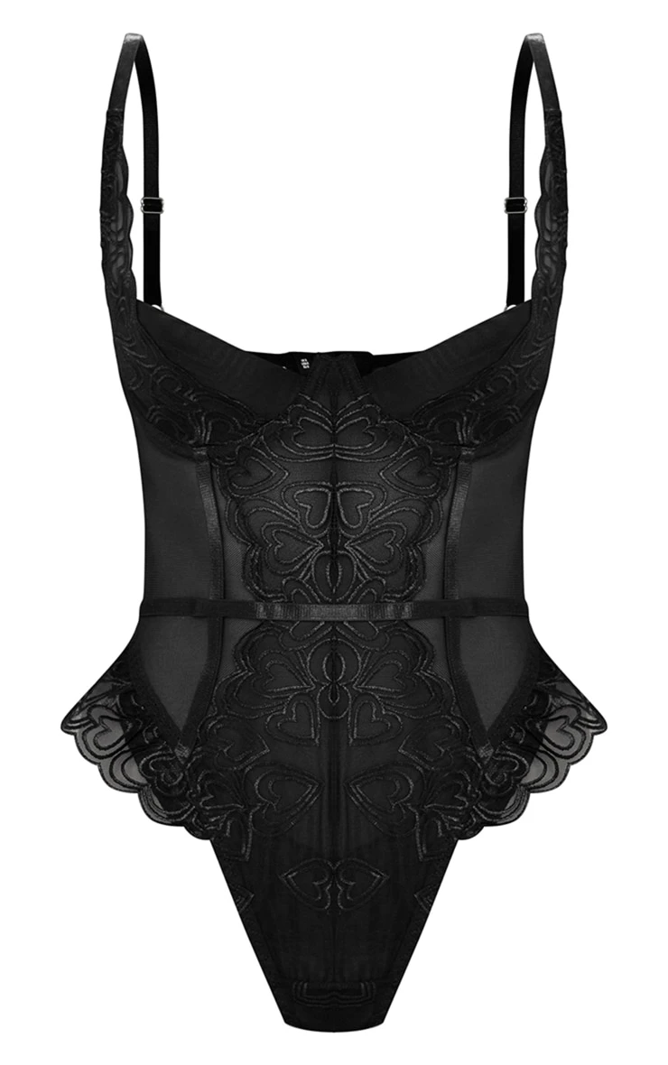 Prettylittlething Black Heart Embroidered Lace Body 5 Prettylittlething Black Heart Embroidered Lace Body - Image 5