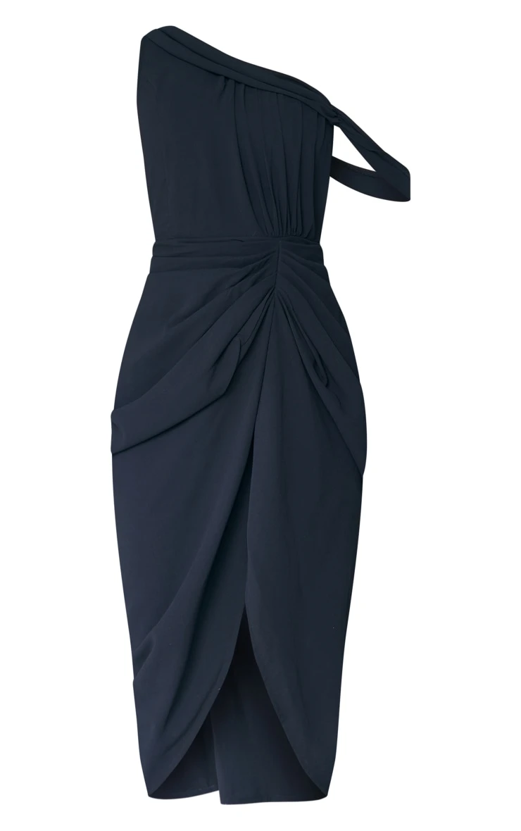 Prettylittlething Black Chiffon Asymmetric Strap Draped Midi Dress 5 Prettylittlething Black Chiffon Asymmetric Strap Draped Midi Dress - Image 5