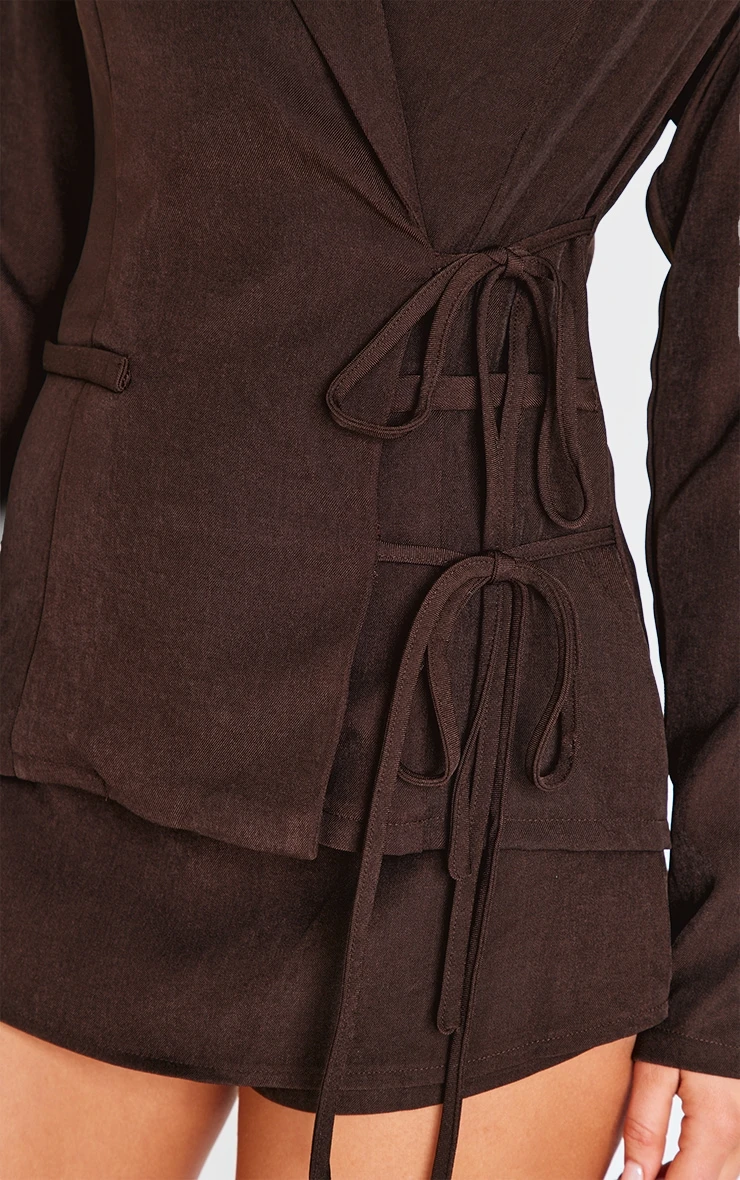 Prettylittlething Dark Chocolate Premium Tailored Woven Wrap Front Romper 4 Prettylittlething Dark Chocolate Premium Tailored Woven Wrap Front Romper - Image 4