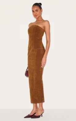 Prettylittlething Chestnut Faux Suede Bandeau Maxi Dress -Pretty Little Thing Shop 058d560bfb2a75b2497c69842c32f5183cae2c47 CNM2137 3 chestnut faux suede bandeau maxi dress