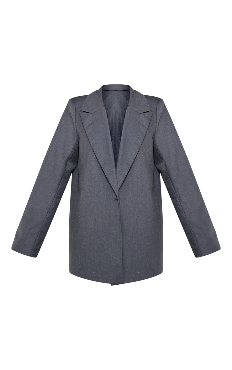 Prettylittlething Charcoal Woven Oversized Drapey Button Detail Blazer 5 Prettylittlething Charcoal Woven Oversized Drapey Button Detail Blazer - Image 5