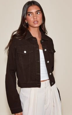 Prettylittlething Chocolate Slim Fit Denim Jacket