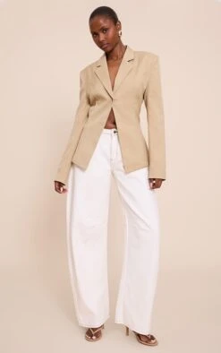 Prettylittlething Almond Butter Open Cinched Waist Blazer