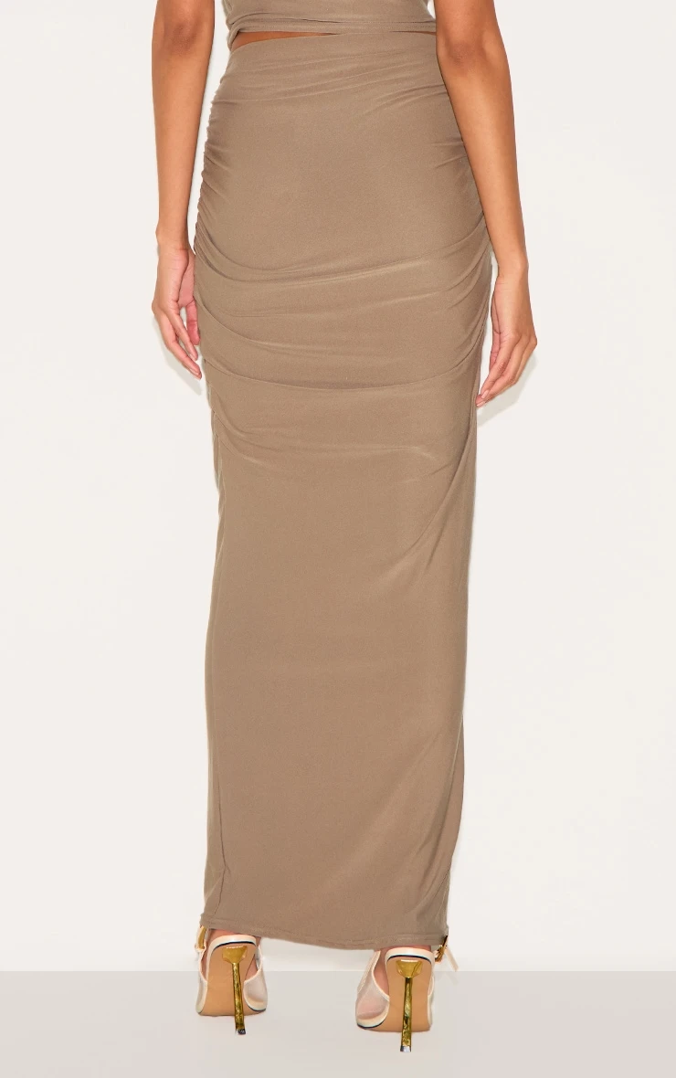 Prettylittlething Mushroom Soft Touch Ruched Maxi Skirt 4 Prettylittlething Mushroom Soft Touch Ruched Maxi Skirt - Image 4