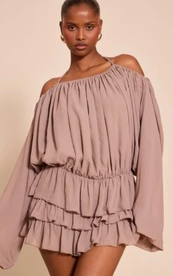 Mushroom Chiffon Frill Detail Romper