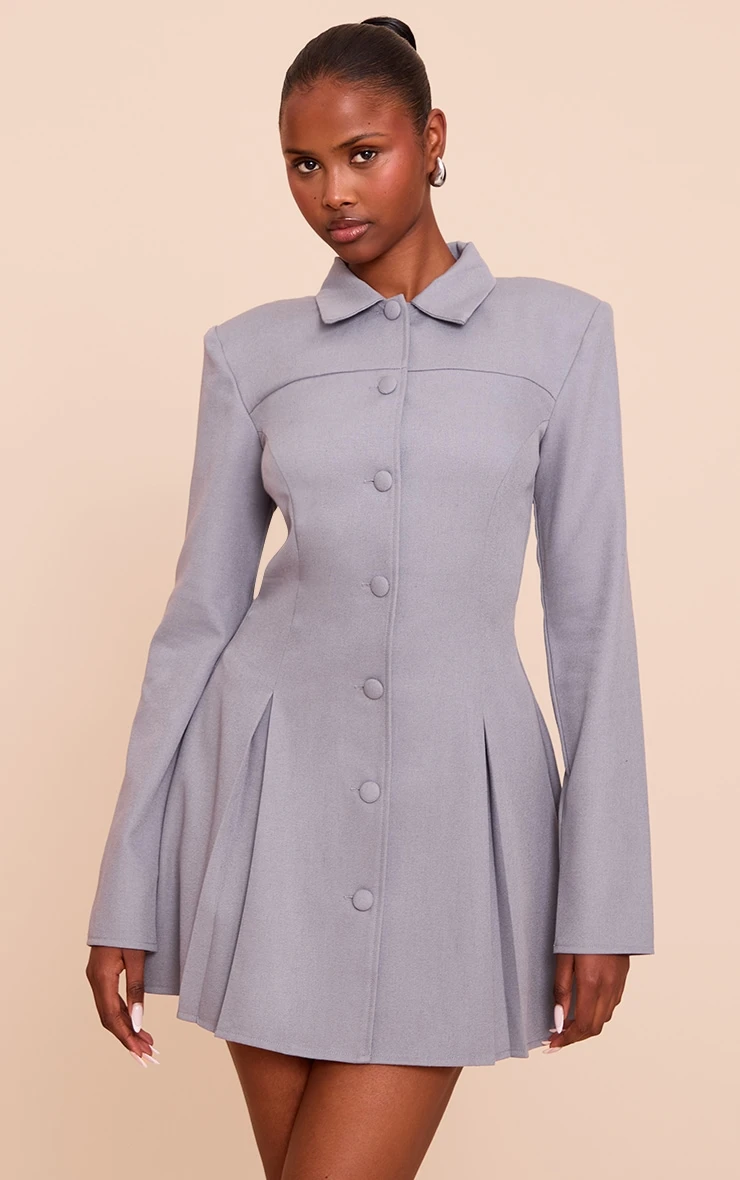 Prettylittlething Blue Button Up Pleated Shirt Dress 1 Prettylittlething Blue Button Up Pleated Shirt Dress