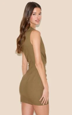 Prettylittlething Khaki Twist Shoulder Shift Dress -Pretty Little Thing Shop 066ad3690eb229594da2c9d01667cd8c83e2e8d4 CNM1535 2 khaki twist shoulder shift dress