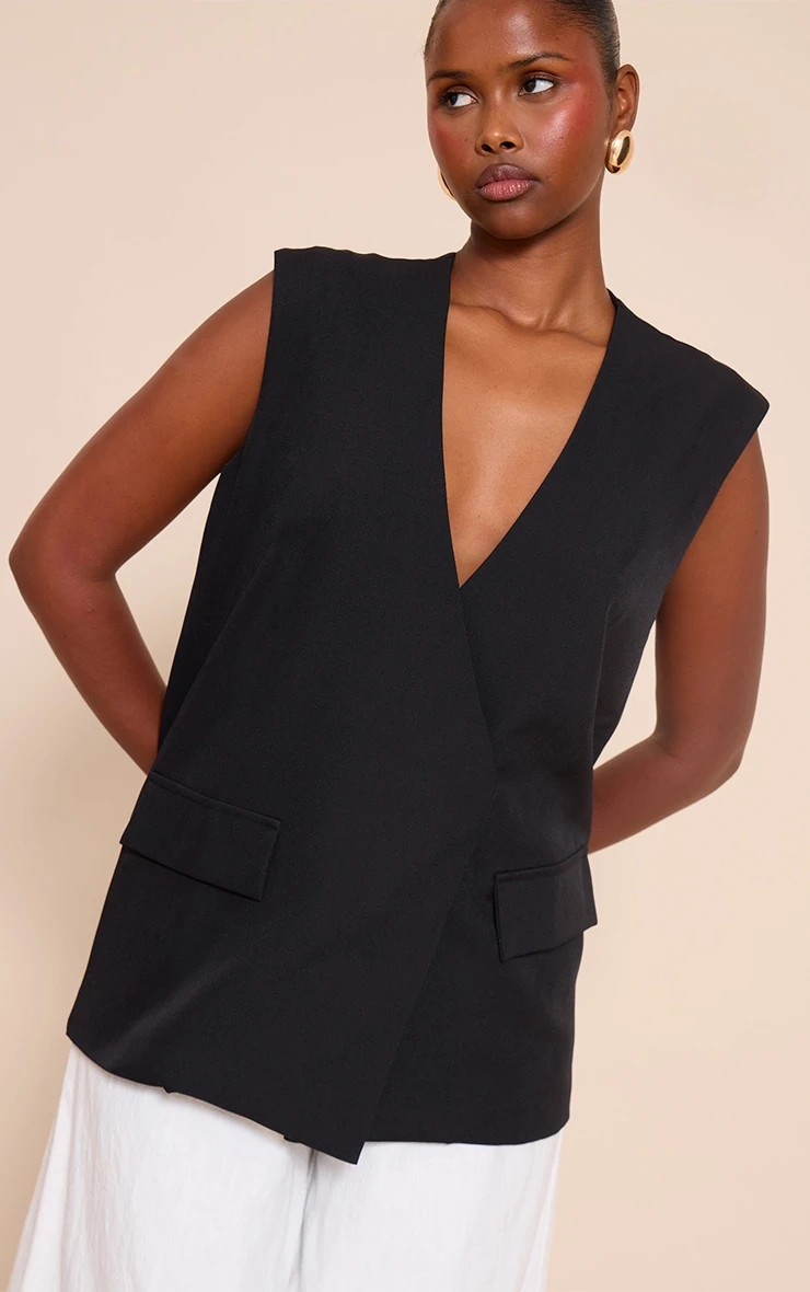 Prettylittlething Black Oversized Boxy Longline Vest 1 Prettylittlething Black Oversized Boxy Longline Vest