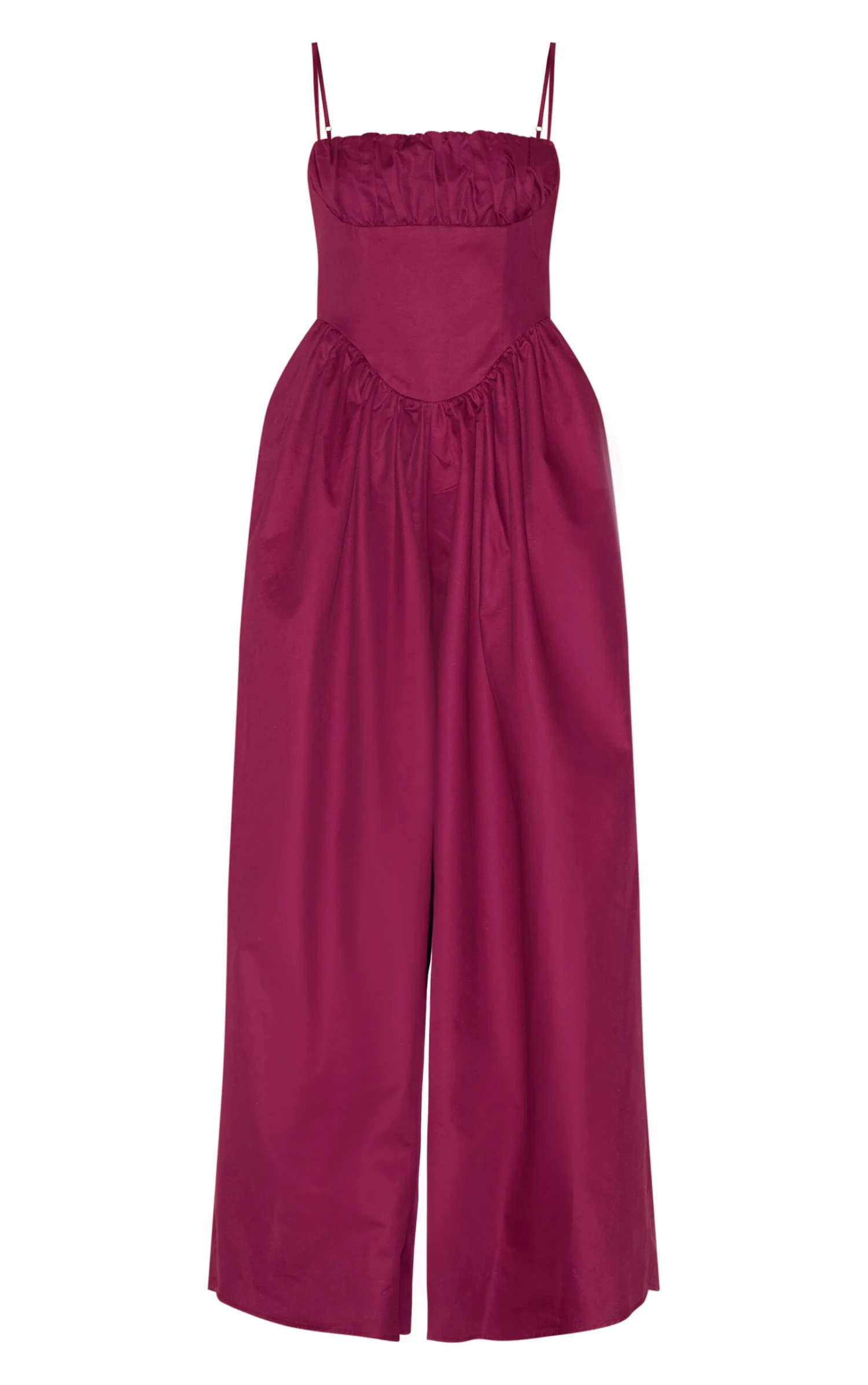 Prettylittlething Plum Premium Ruched Corset Detail Wide Leg Jumpsuit - Image 5