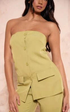 Olive Woven Bandeau Button Detail Tailored Wide Leg Jumpsuit -Pretty Little Thing Shop 074a57e96520ce19c8e8364bdeb4adcacf2adeec cnh9925 4
