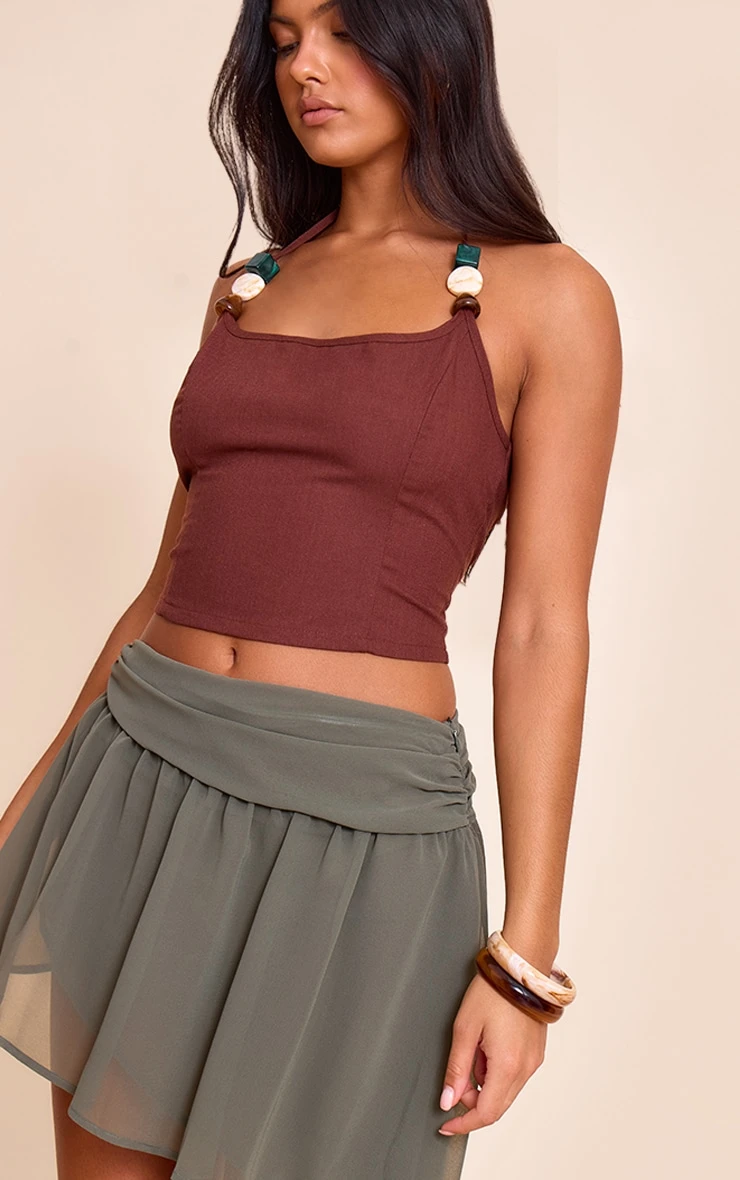 Prettylittlething Khaki Chiffon Fold Over Detail Floaty Mini Skirt 4 Prettylittlething Khaki Chiffon Fold Over Detail Floaty Mini Skirt - Image 4