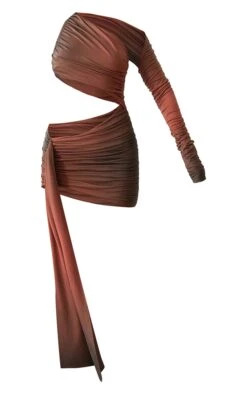 Prettylittlething PLT Label Rust Ombre Print Lined Slinky Cut Out Ruched Bodycon Dress -Pretty Little Thing Shop 07626098c6712be44d3fccd62065d25688be61eb CNK4456 5