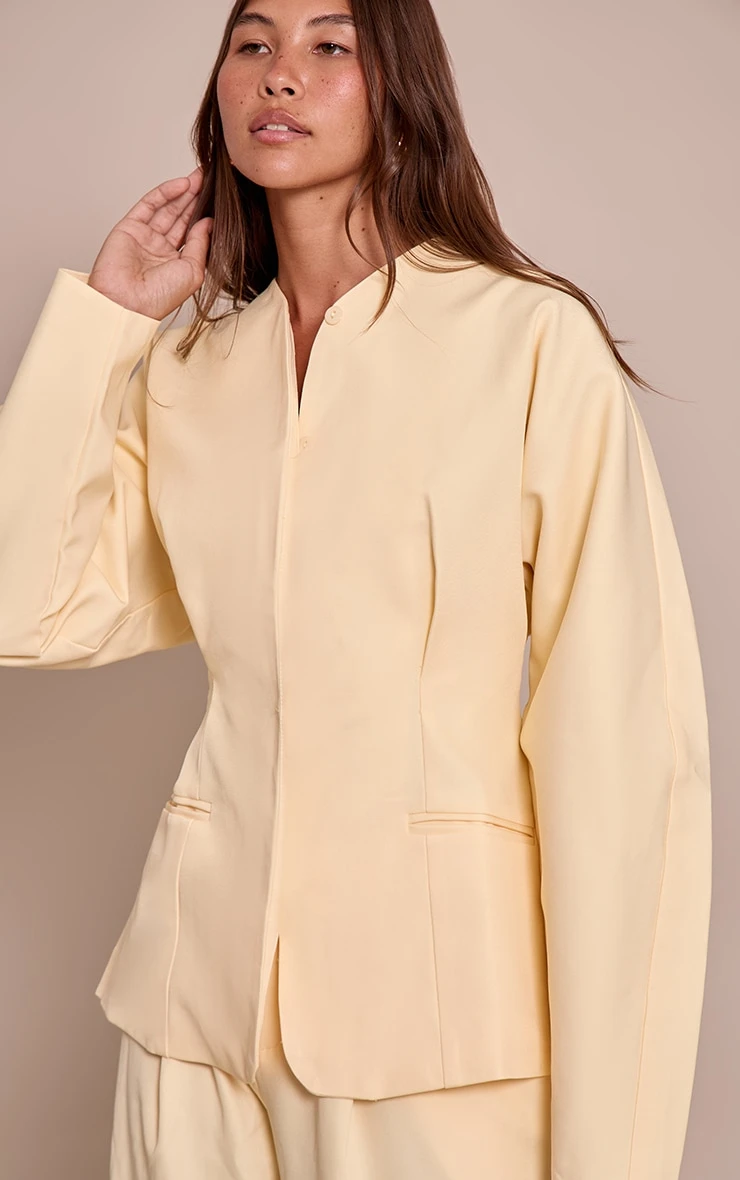 Prettylittlething Butter Cream Premium Woven Tailored Collarless Blazer
