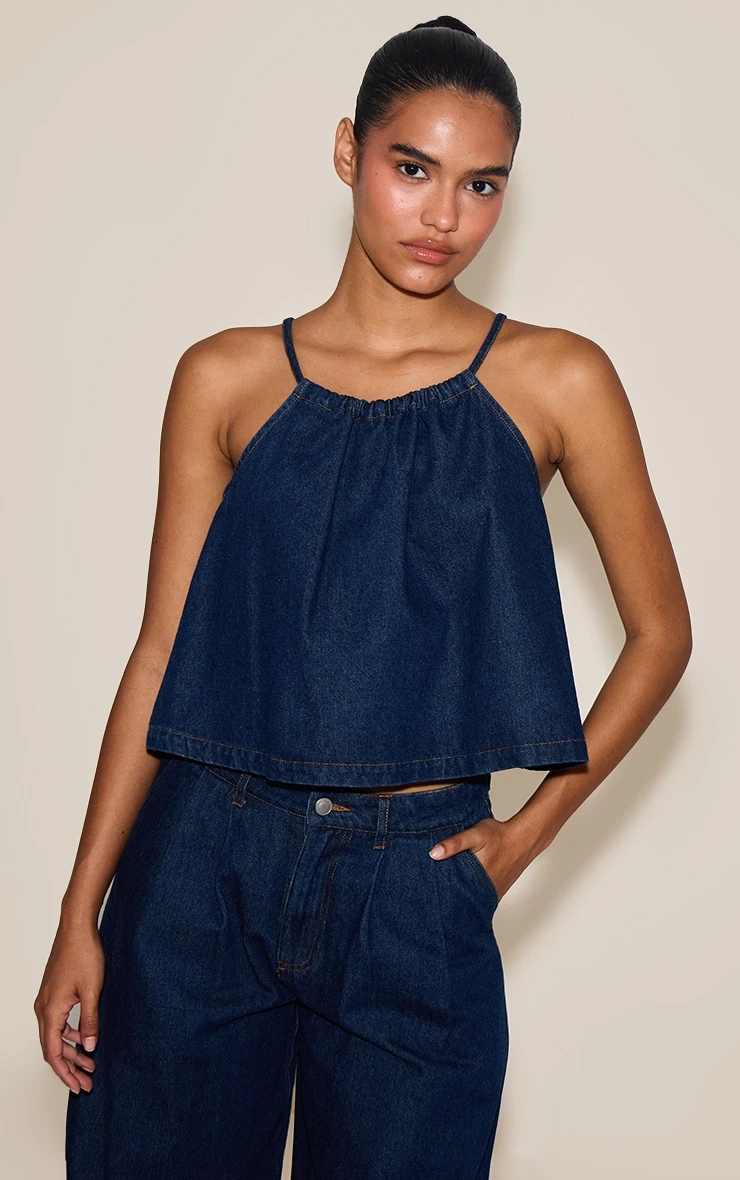 Prettylittlething Indigo Floaty Sleeveless Denim Top 1 Prettylittlething Indigo Floaty Sleeveless Denim Top