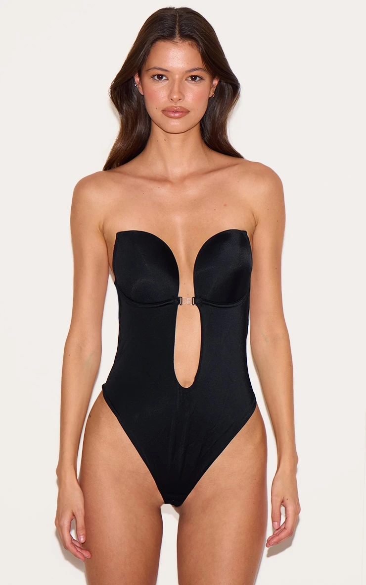 Prettylittlething Black Shapewear Plunge Bodysuit 1 Prettylittlething Black Shapewear Plunge Bodysuit