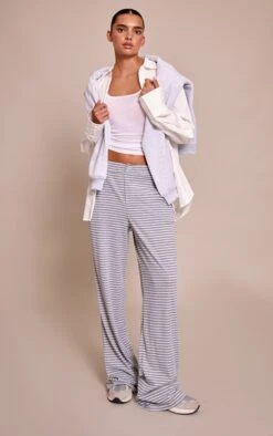 Prettylittlething Grey Marl Boyfriend Style Wide Leg Stripe Pant