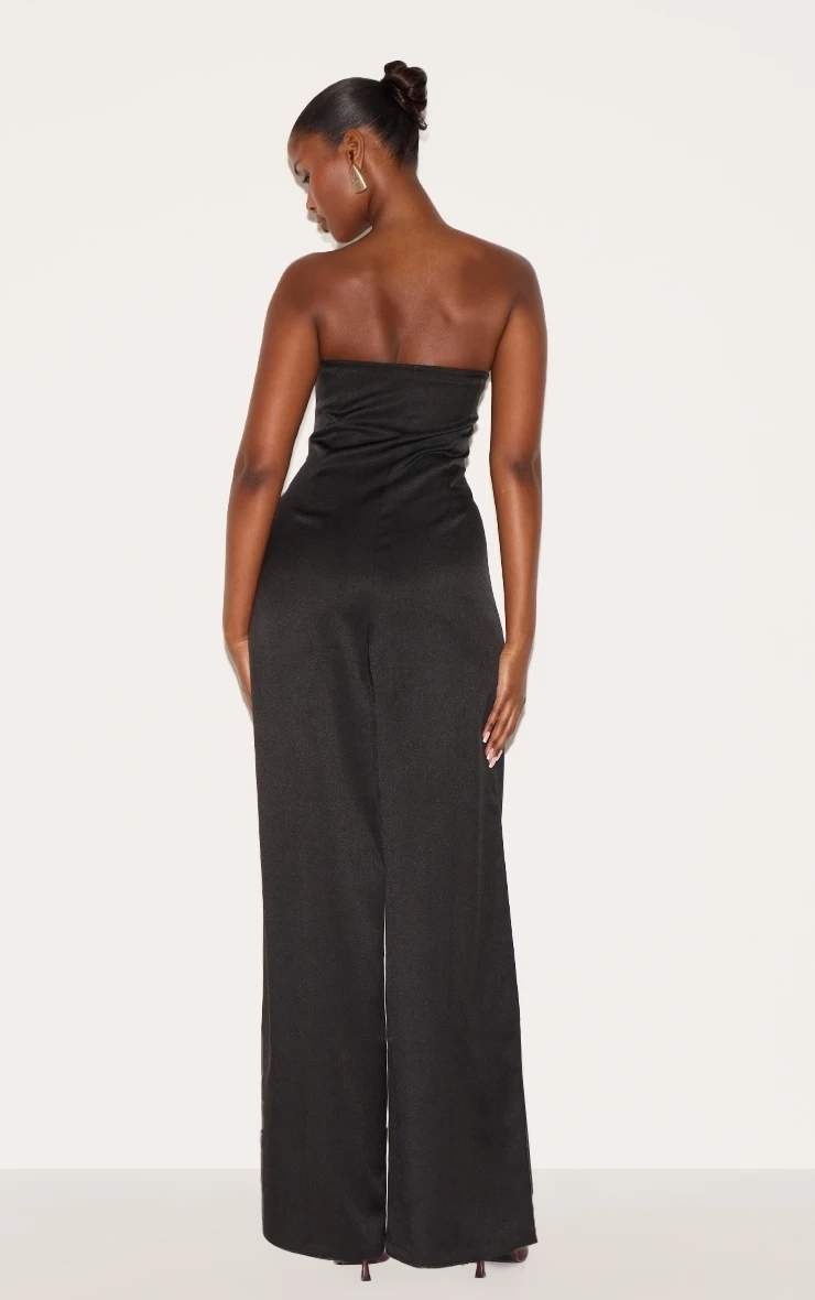 Prettylittlething Black Tailored Woven Button Up Wide Leg Bandeau Jumpsuit - Image 2