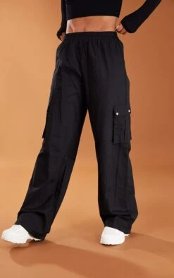 Prettylittlething Black Wide Leg High Waisted Cargo Pants