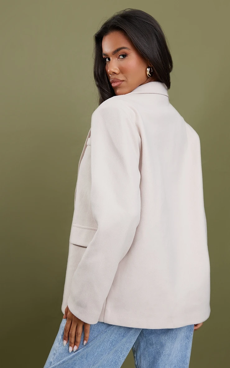 Stone Wool Blend Double Breasted Blazer 2 Stone Wool Blend Double Breasted Blazer - Image 2